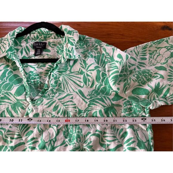 Nicole Miller Tropical 100% Linen Pul Over Top 3/4 slve Tunic Top Blouse SZ 1X - Picture 8 of 9